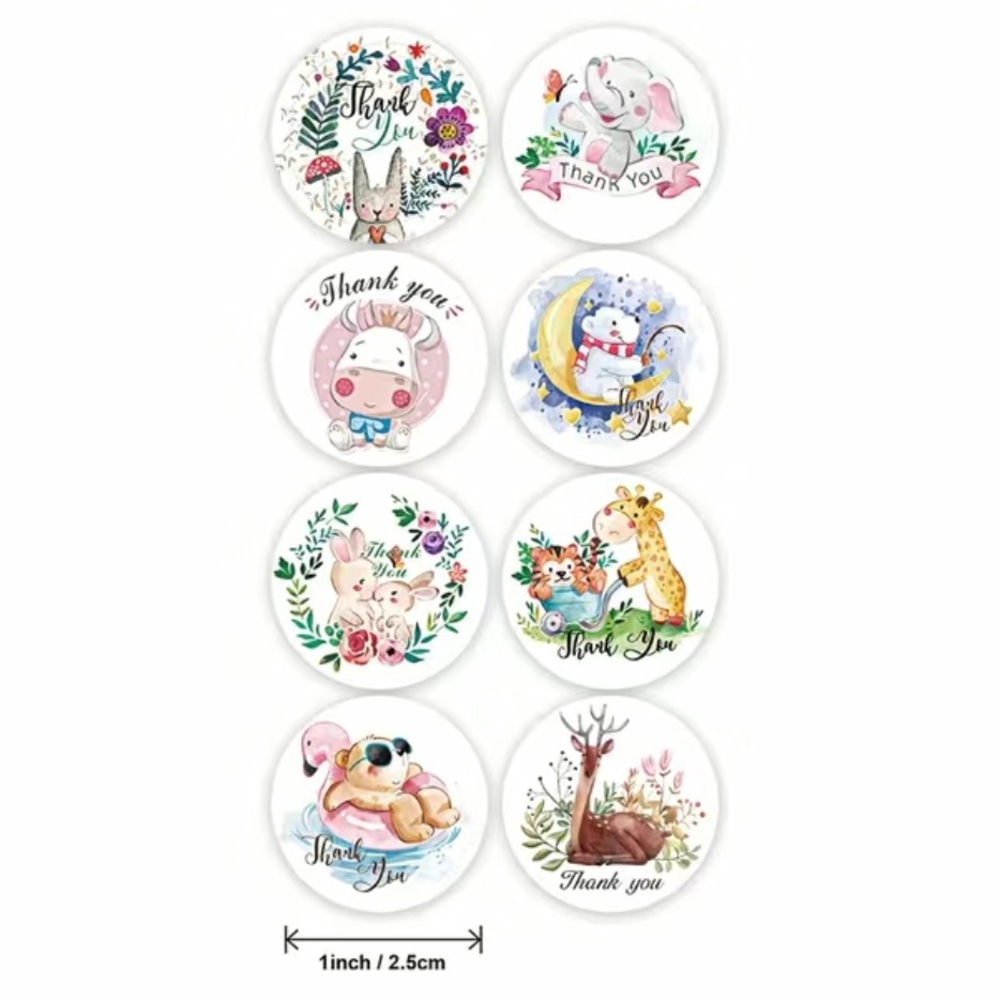 500 Roll of Cute Animals Thank You Stickers -8 Designs - Picture 2 of 5